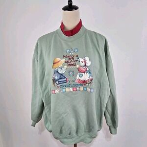Vtg Ginnis Girl Crew Sweatshirt Womens XL When You Are On Your Knees Grandmacore